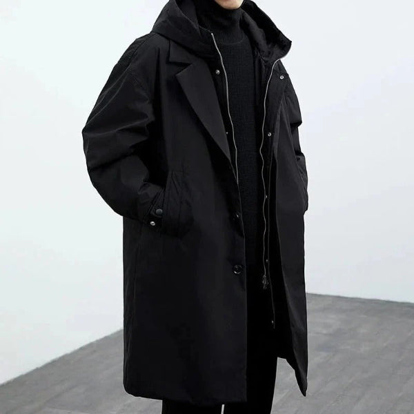 Heren trenchcoat – Waterdicht oversized model – Capuchon – Volledig lang – Knoopsluiting