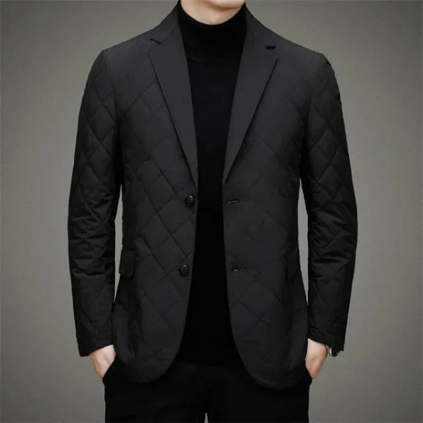 Heren Gewatteerd Jack – Slim Fit – Diamantpatroon – Reverskraag – Twee Knoopsluiting