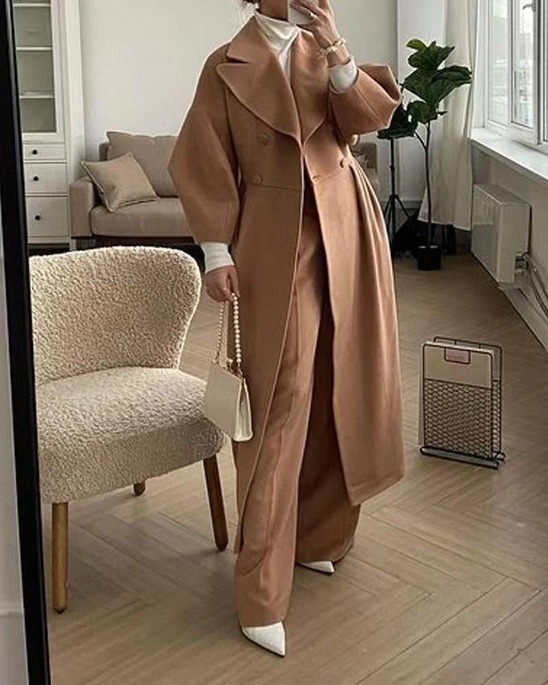Dames trenchcoat – Wolmix – Getailleerd A-lijn model – Dubbelrijig – Met ceintuur