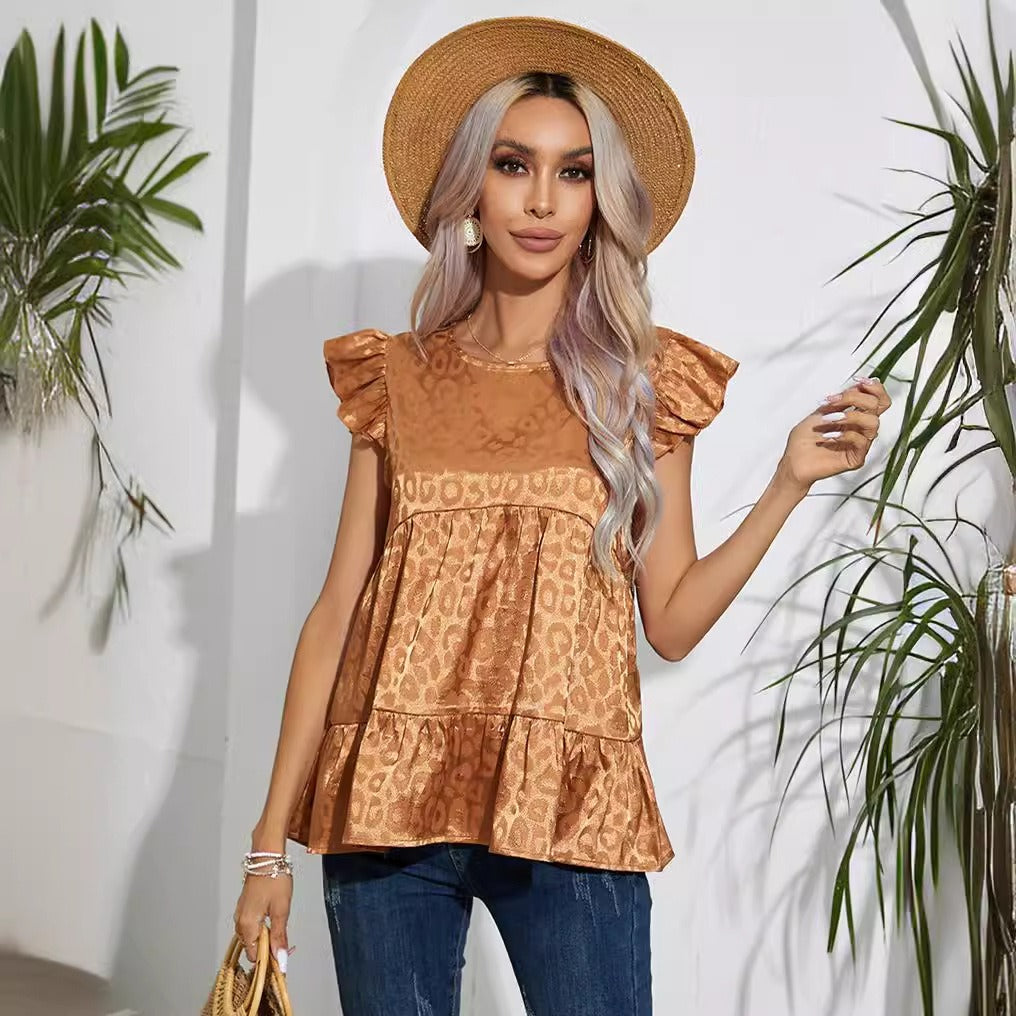 Damväst – Avslappnad Passform – A-linje – Volangärmar – Silkesmjuk Jacquard – Höftlängd