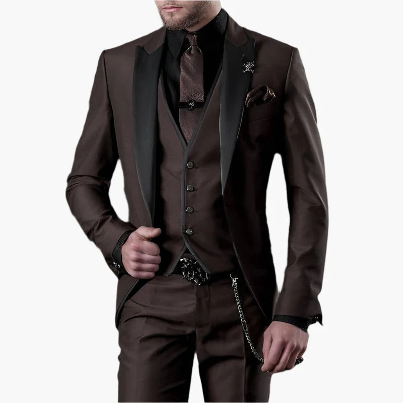 Heren 3-delig Pak – Slim Fit – Wolmix – Geklede Look met Gilet en Kettingdetail