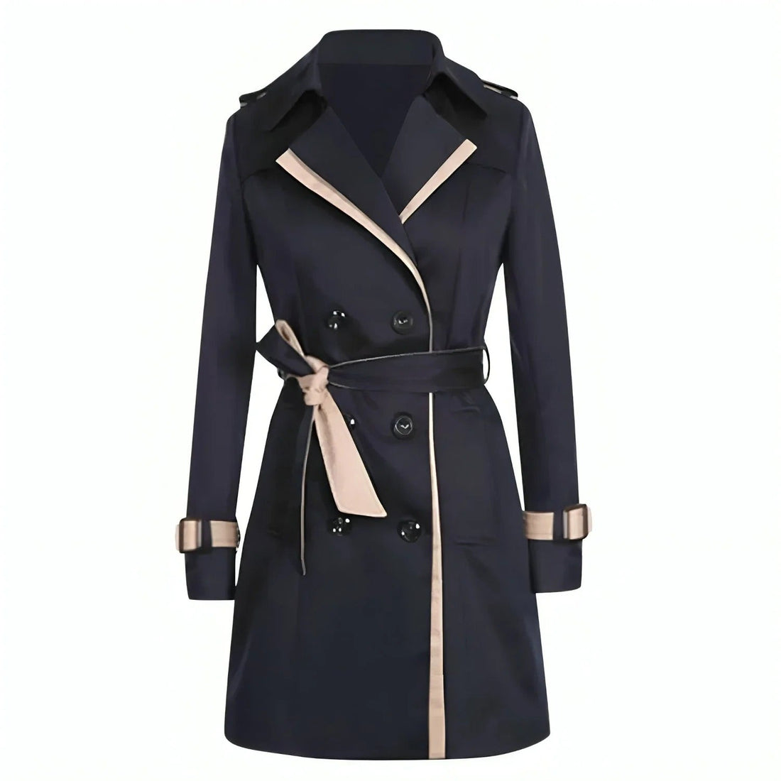 Dames trenchcoat – Getailleerde pasvorm – Dubbelrijig – Ceintuur – Knielengte