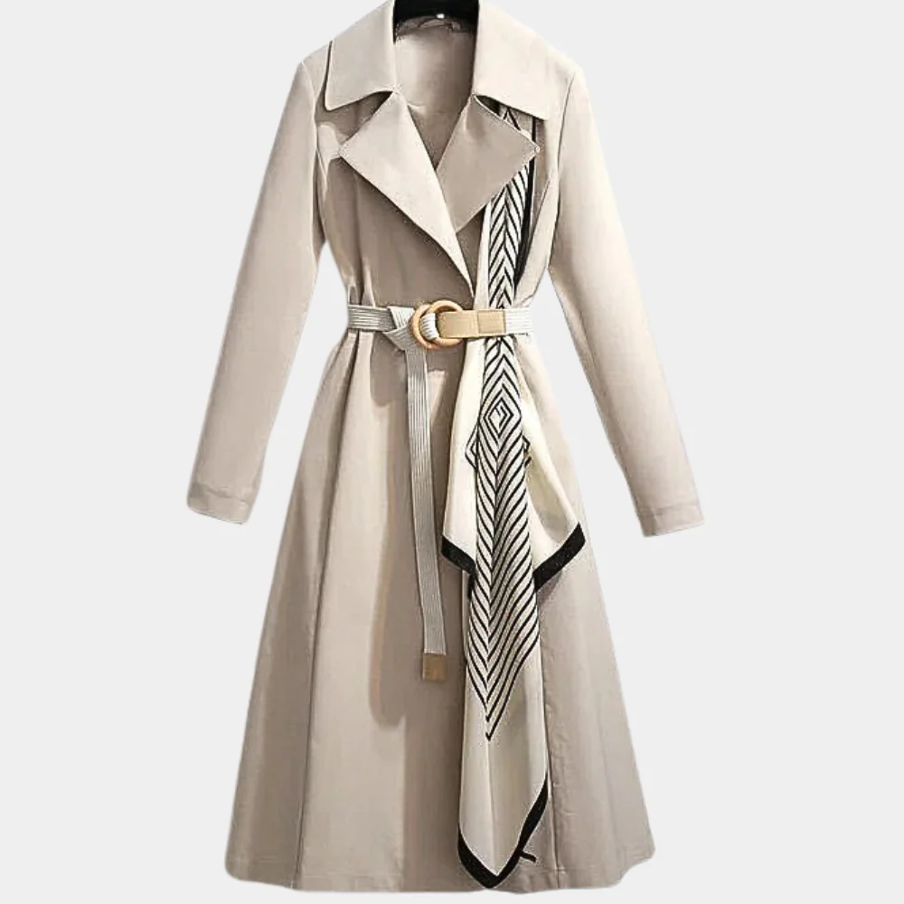 Dames trenchcoat – Getailleerde pasvorm – Midi lengte – Katoenmix – Ceintuur met gesp