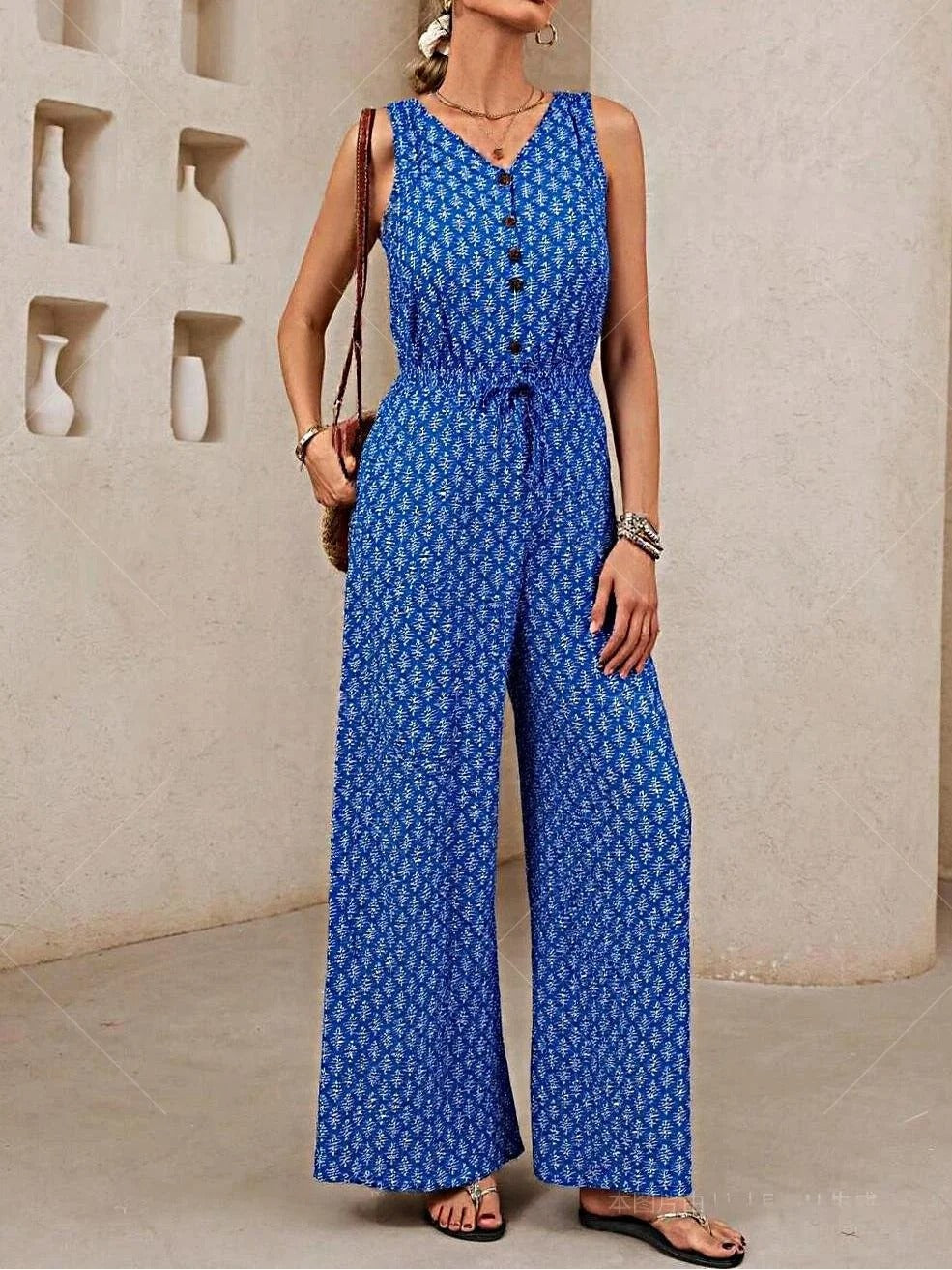 Dam Jumpsuit – Avslappnad Passform – Ärmlös – V-ringning – Andningsbar – Vida Byxben