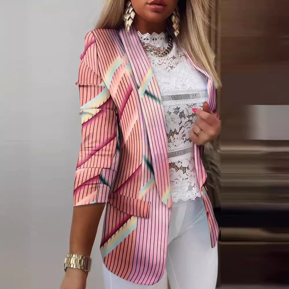 Dam Blazer – Slim Fit – Fjärilsmönster – Lätt Struktur – Långa Ärmar