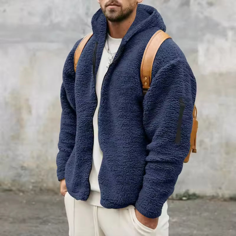 Heren Fleece Jas – Oversized Pasvorm – Capuchon – Zachte Textuur – Ritsluiting