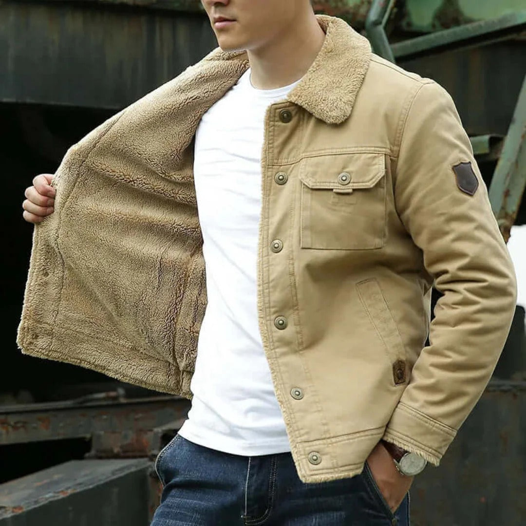 Herenjas – Katoen Canvas – Fleece Voering – Regular Fit – Borstzak – Knopenlijst