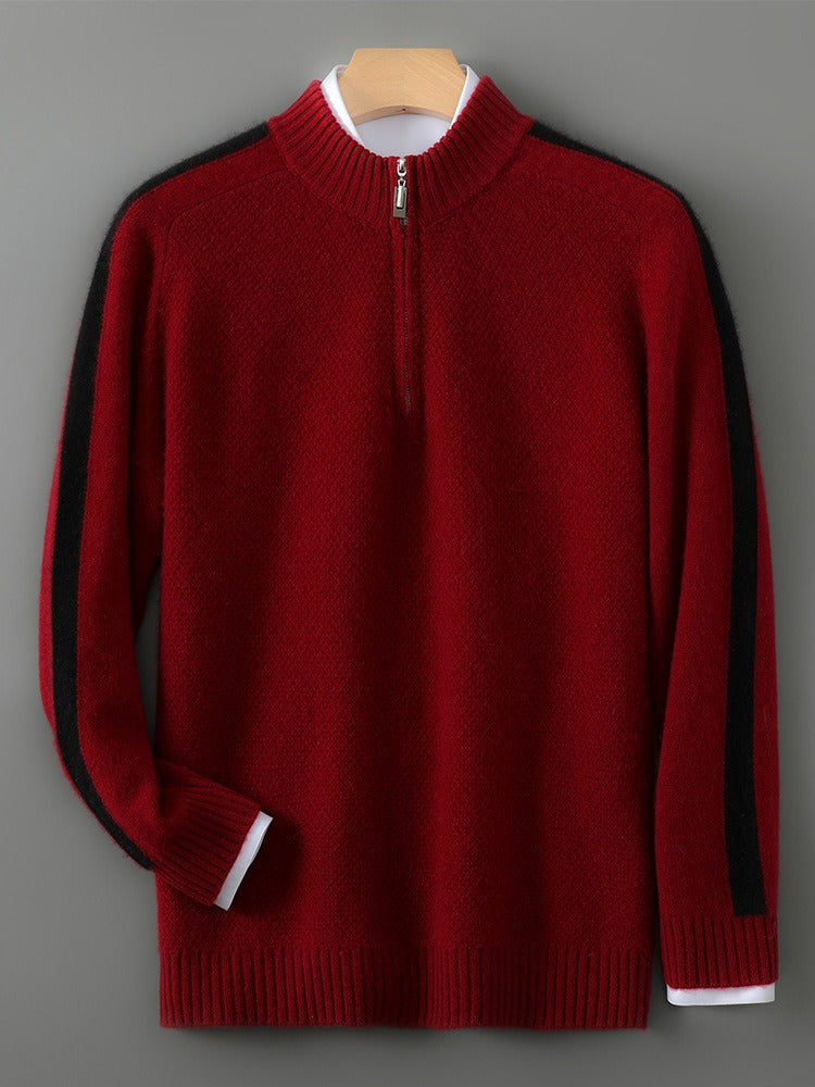 Heren sweatshirt – Wol – Klassieke pasvorm – Half zip – Geribde boorden