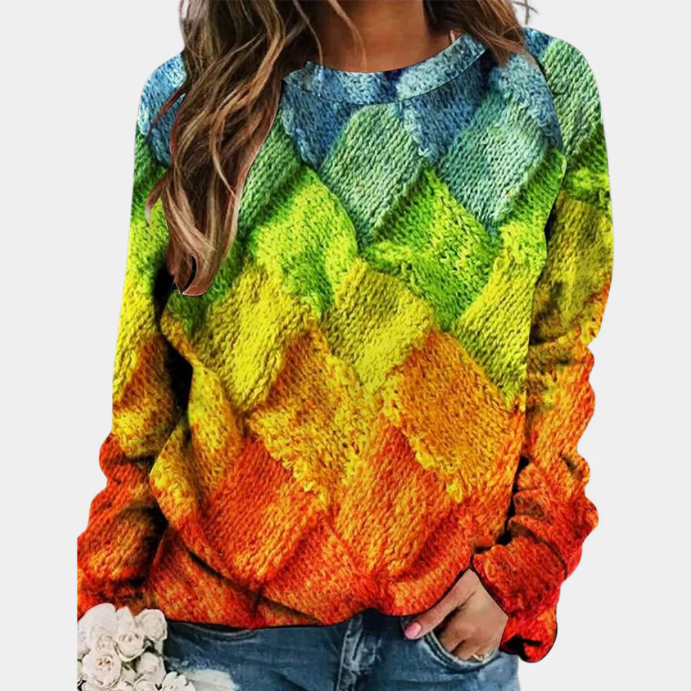 Dames trui – Wolmix – Relaxed fit – Geruit patroon – Ronde hals – Lange mouwen