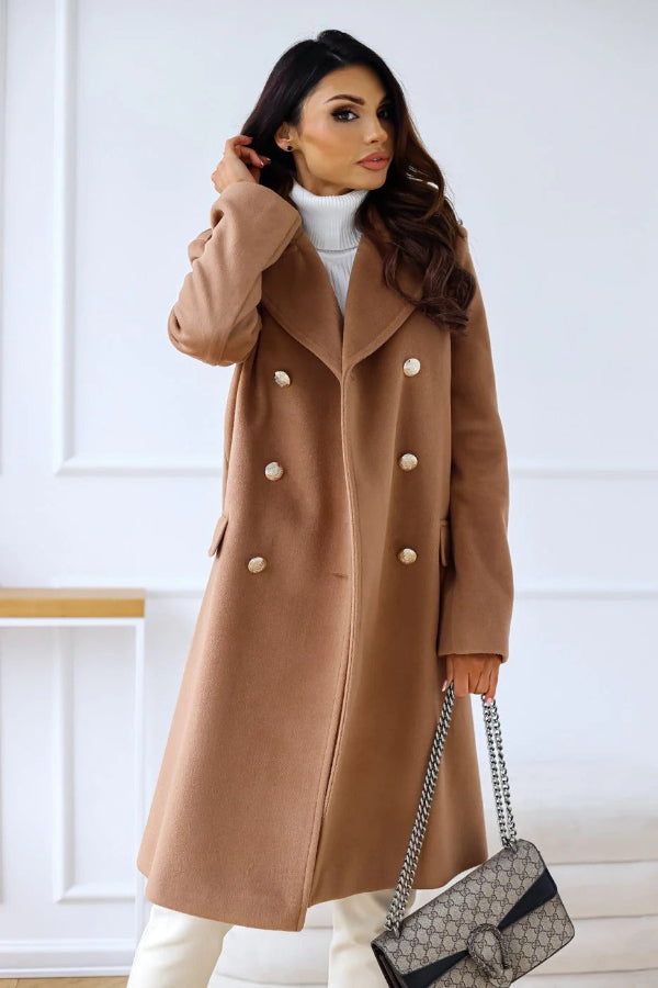 Dames trenchcoat – Wol – Getailleerde pasvorm – Dubbelrijig – Volledige lengte