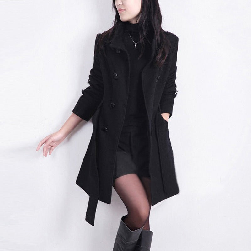 Dames Jas - Wolmix - Tailored Fit - Kniehoog - Hoge Kraag