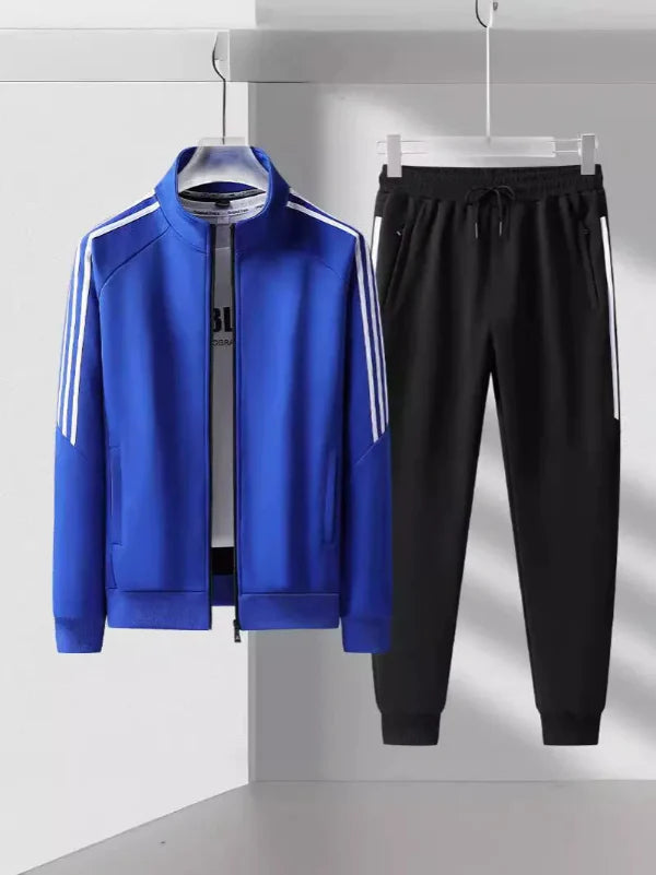 Heren Trainingspak – Regular Fit – Hoge Kraag – Tapered Joggingbroek – Gestreept Design