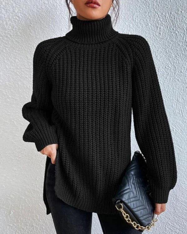 Dames Turtleneck Trui – Relaxed Fit – Zacht Gebreid – Raglanmouwen – Heuplengte