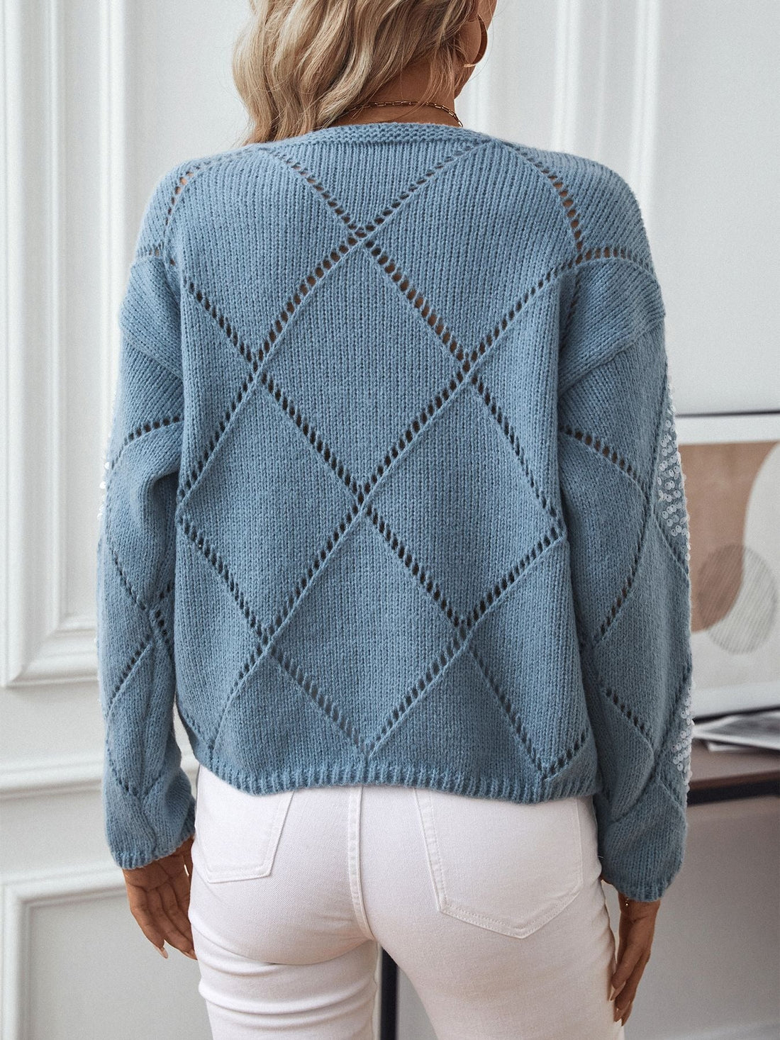 Dames Sweatshirt - Gebreide Stof - Diamantpatroon - Lange Mouwen