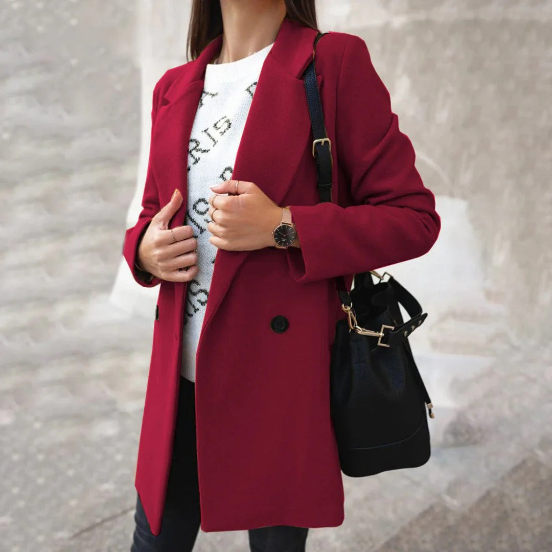 Dames Jas – Wol Look – Klassieke Pasvorm – Dubbel Revers – Halflang Model
