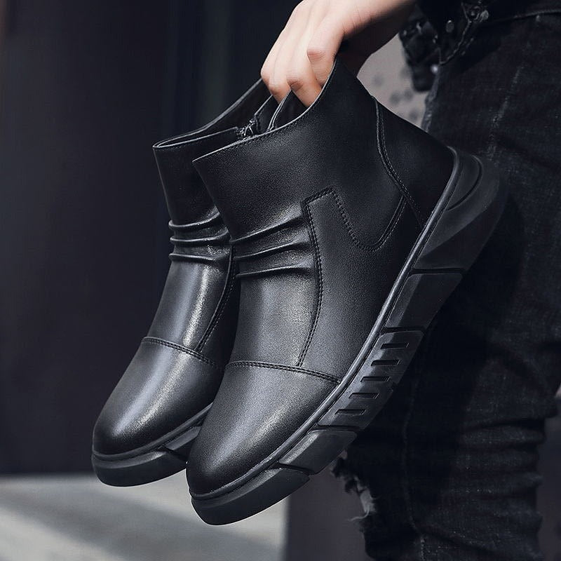 Heren Enkelboots – Leren Schoen – Zijrits – Slank Model – Stevige Zool