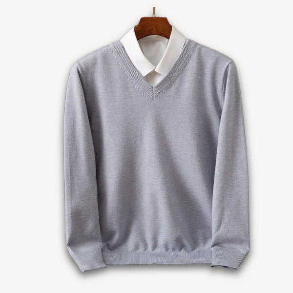 Heren V-hals trui – Slim Fit – Wolmix – Lichtgewicht ademende knit – Casual Formeel
