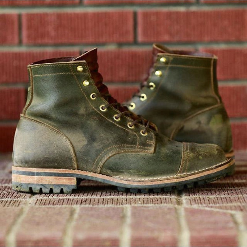 Heren Enkelboots – Leer – Vetersluiting – Robuuste Zool – Lage Hak – Stevige Pasvorm