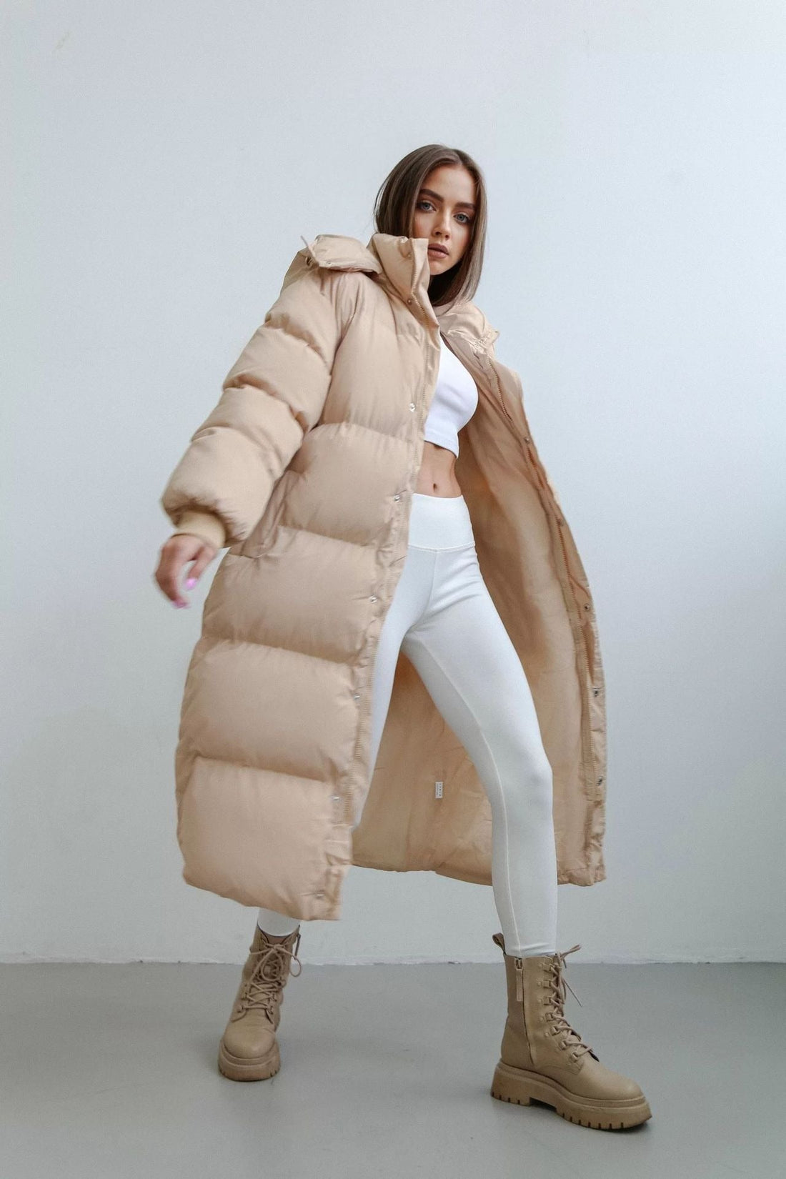 Dames Lange Pufferjas - Gewatteerd - Oversized - Hoge Kraag - Kap - Ritsluiting