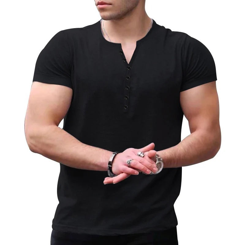 Heren Henley T-shirt – Slim Fit – Zacht Gebreid – Korte Mouwen – Casual Stijl