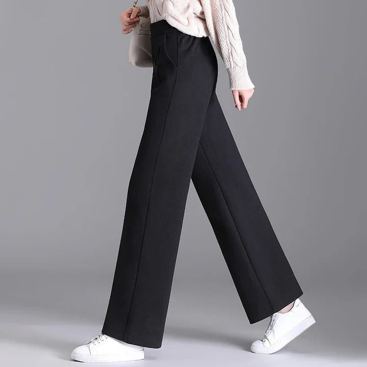 Dames Broek - Geweven Stof - High Waist - Wijde Pijpen - Dubbele Plissé
