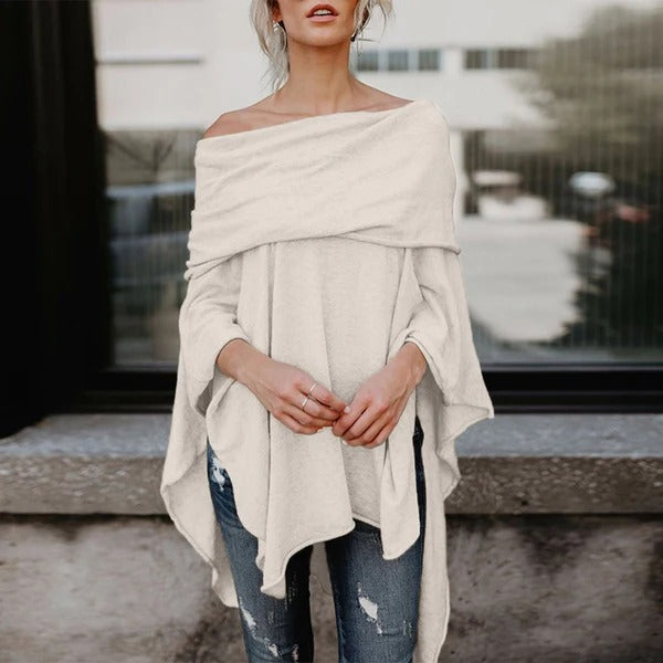 Dames Off Shoulder Top – Losse Pasvorm – Asymmetrische Zoom – Zachte Knit Stof