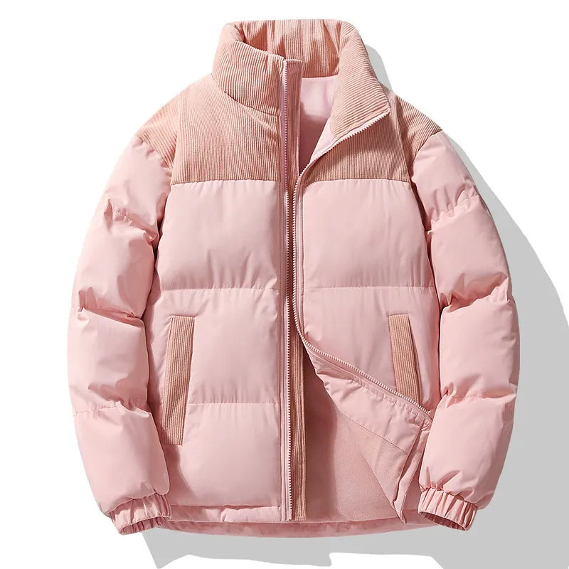 Heren Gewatteerde Jas – Oversized Pasvorm – Gequilt Patroon – Corduroy Details – Hoge Kraag