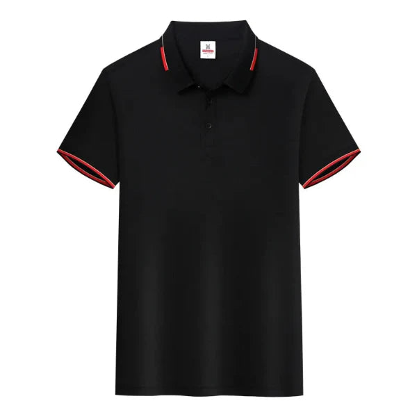 Herr Pikétröja – Bomullsblandning – Normal Passform – Ribbad Krage – Korta Ärmar