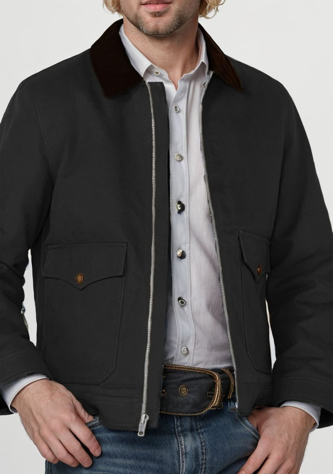 Heren Jack – Regular Fit – Katoenmix – Ritssluiting – Klepzakken – Contrastkraag