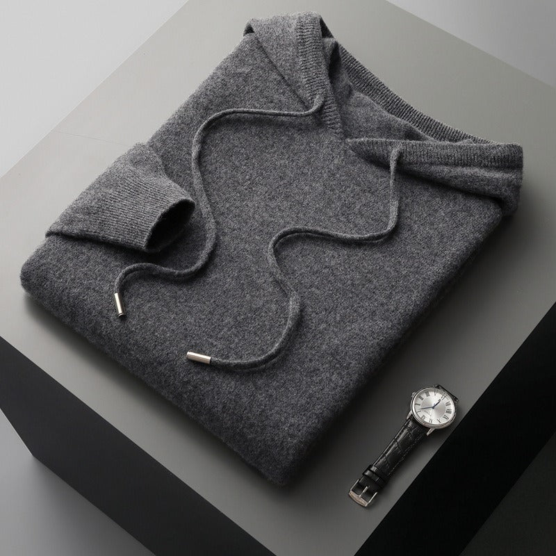 Heren Hoodie – Wol Breisel – Relaxed Fit – Ribboorden – Zachte Casual Stijl