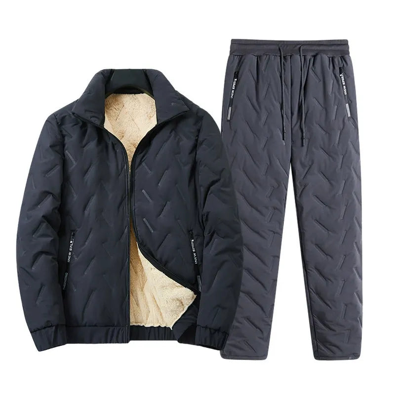 Heren Set Jas en Broek – Gewatteerd – Relaxte Pasvorm – Lamsvacht Voering – Ritssluiting