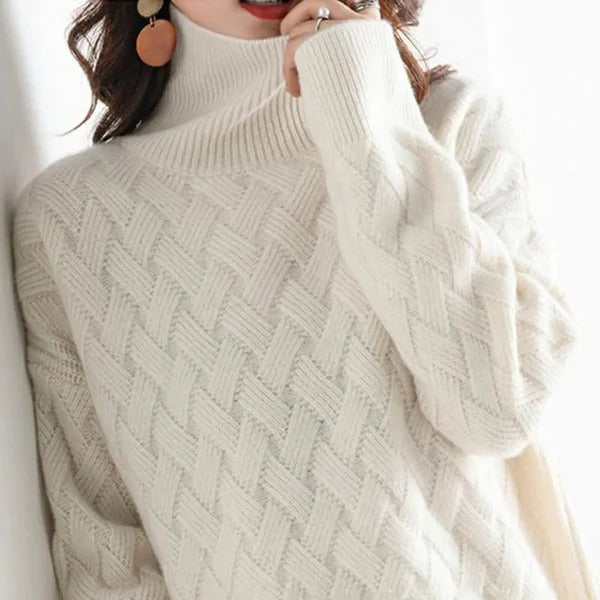 Dames Coltrui – Oversized Pasvorm – Wol – Chevron Kabelbreisel – Lange Mouwen