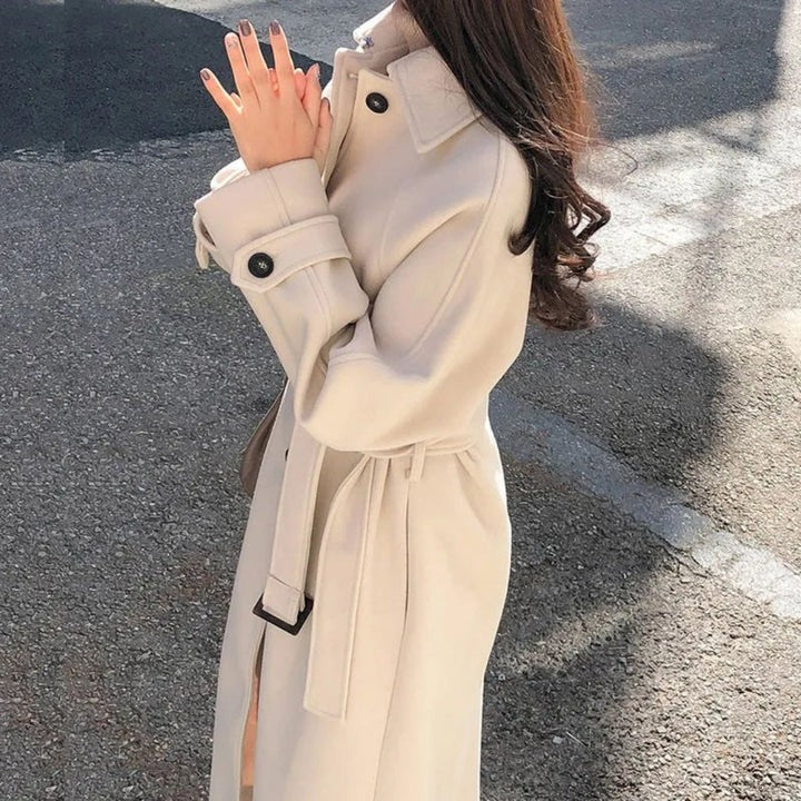 Dames Trenchcoat – Wolmix – Relaxte Pasvorm – Dubbel Knoopsluiting – Volledige Lengte
