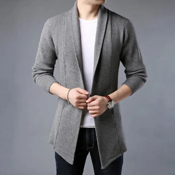 Heren Cardigan – Wol – Relaxte Pasvorm – Sjaalkraag – Geribde Structuur – Open Front