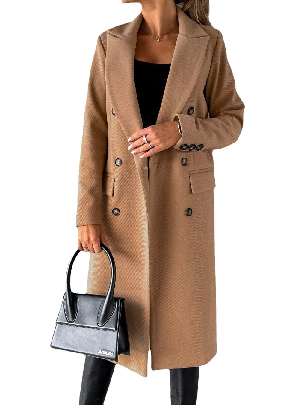 Dames trenchcoat – Getailleerde pasvorm – Wolmix – Dubbelrijig – Knielang