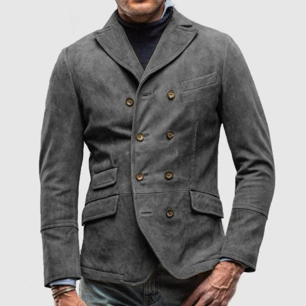 Heren Blazer – Slim Fit – Suèdelook – Double-Breasted – Notch Revers – Zakdetails