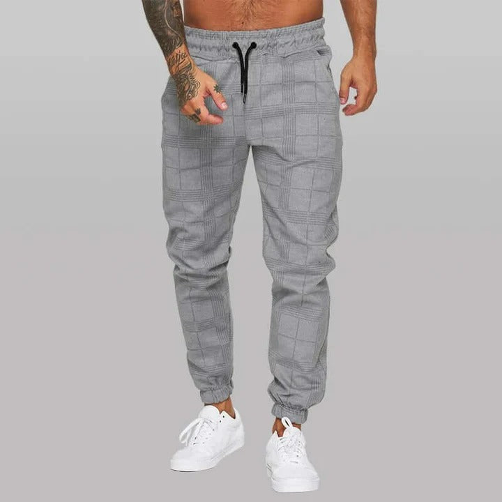 Heren Broek - Geweven Stof - Slim Tapered Fit - Elastische Taille - Geruite Prints