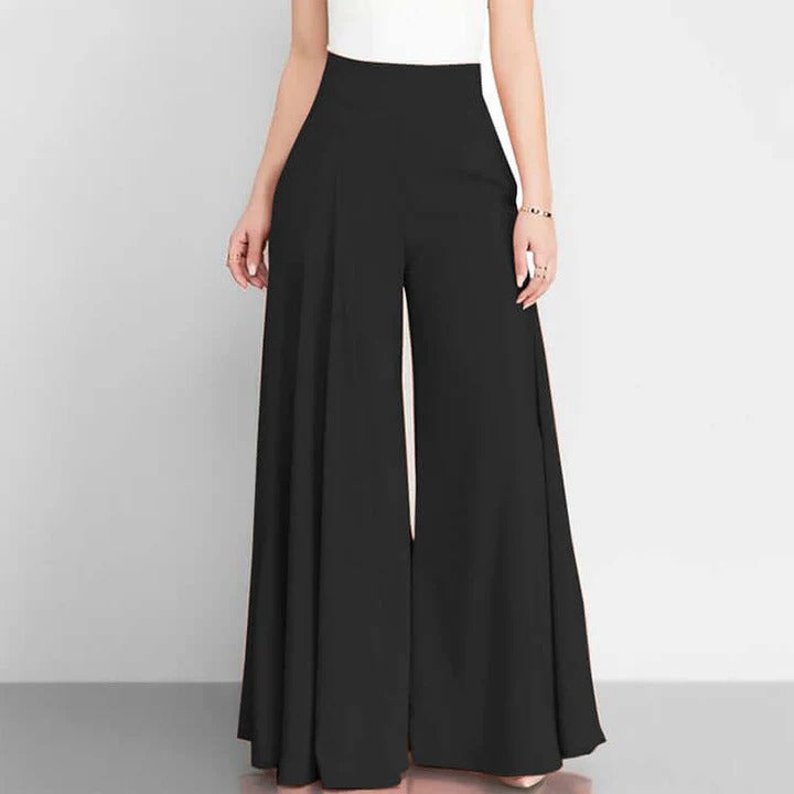 Dames Broek - Geweven Stof - Hoge Taille - Wijde Pijp - Plissé Detail - Volledige Lengte