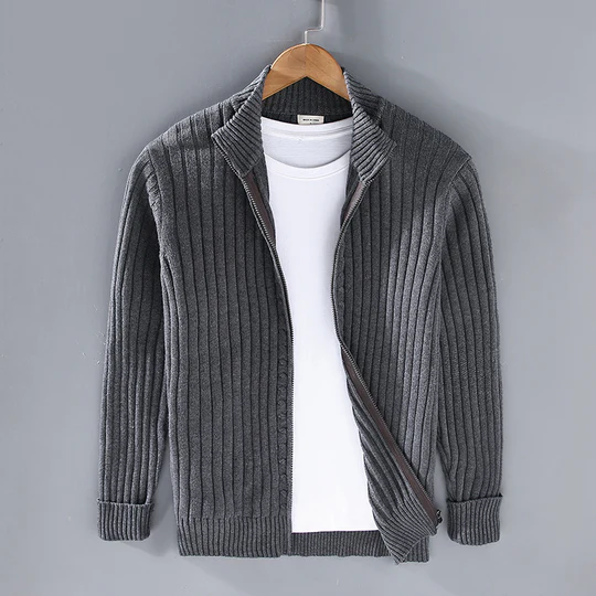 Heren vest – Slim fit – Katoen – Geribde structuur – Ritsluiting – Laag model