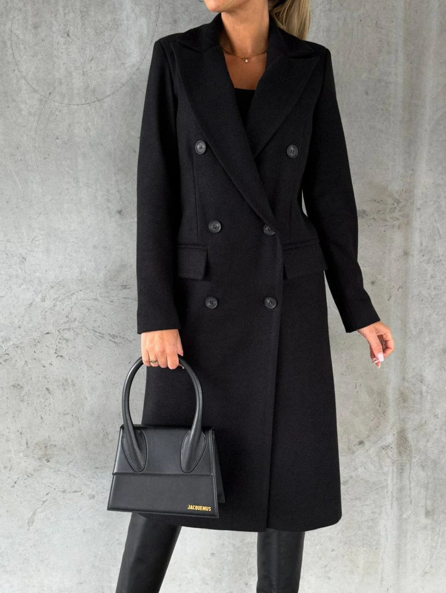 Dames Jas - Wolmix - Tailored Fit - Maxi Lengte - Double-Breasted - Revers