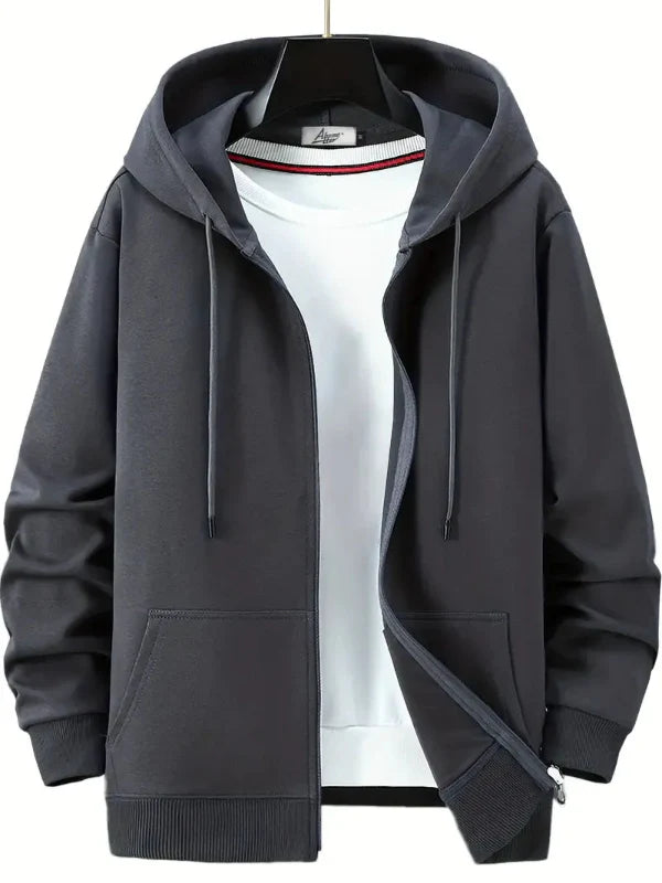 Heren Hoodie – Ritssluiting – Relaxte Pasvorm – Katoenmix – Trekkoord Capuchon