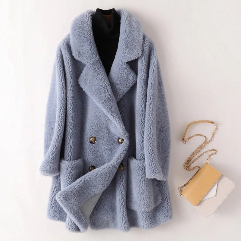Dames Jas - Schapenvacht - Oversized - Dubbelgeklept - Midlange Lengte