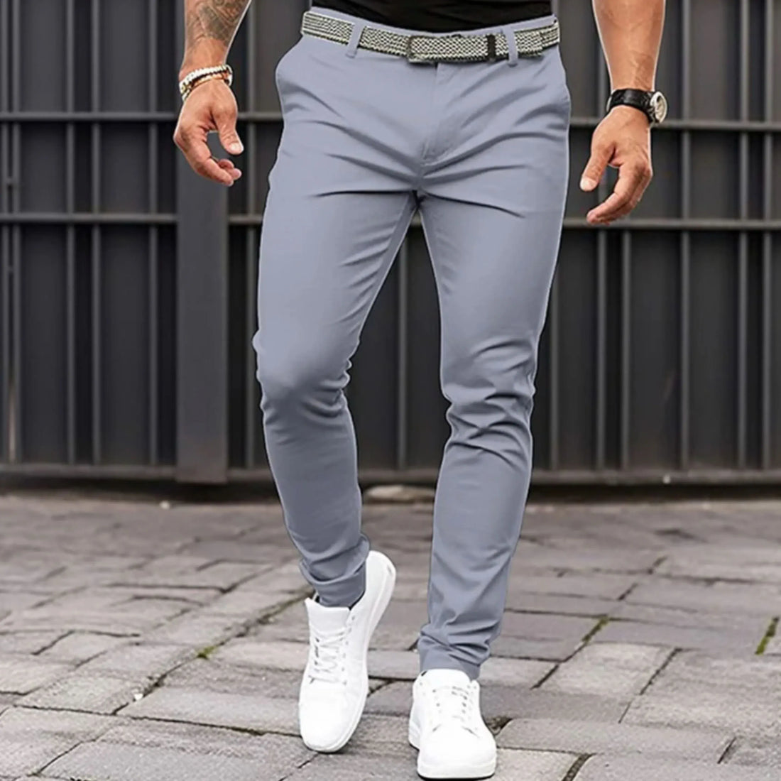 Herenbroek casual – Slim fit – Tapered leg – Lichtgewicht katoenlook – Volledige lengte