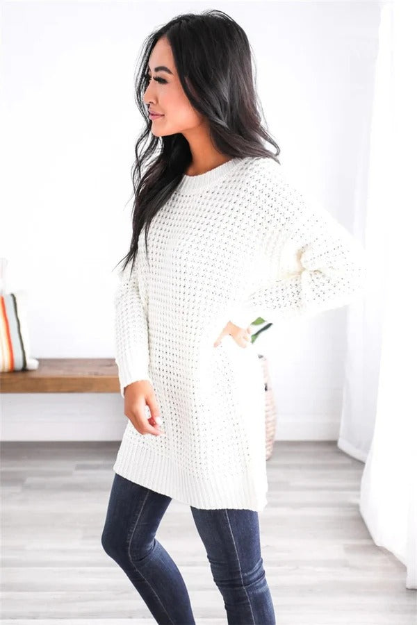 Dames trui – Oversized pasvorm – Chunky breisel – Honingraatstructuur – Geribde boorden