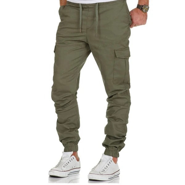 Heren cargo broek – Relaxed fit – Elastische tailleband – Taps toelopende pijpen – Katoenmix