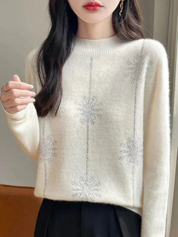 Dames Trui - Geborstelde Tricot - Relaxte Pasvorm - Geribde Col Met Pailletten