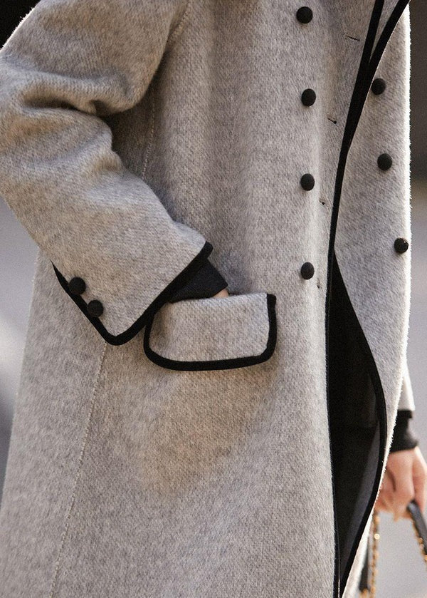 Dames trenchcoat – Wol – Getailleerd Model – Double Breasted – Patchwork Details