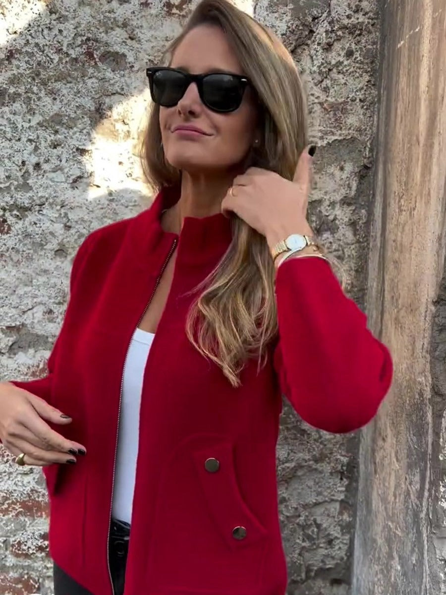 Dames Jas - Wolmix - Boxy Fit - Opstaande Kraag - Heuplengte
