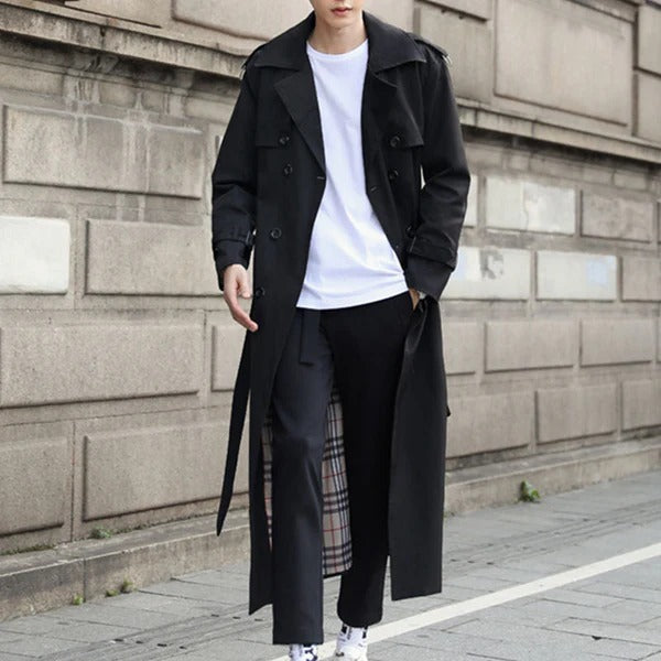 Heren trenchcoat – Tailored fit – Dubbelrijig – Katoen – Volledige lengte – Gevoerd