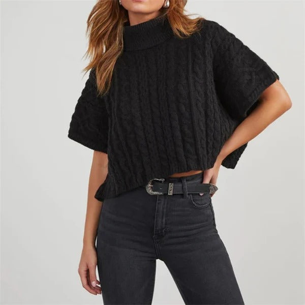 Dames Trui – Oversized Pasvorm – Wol – Mouwloos – Turtleneck – Kabelpatroon